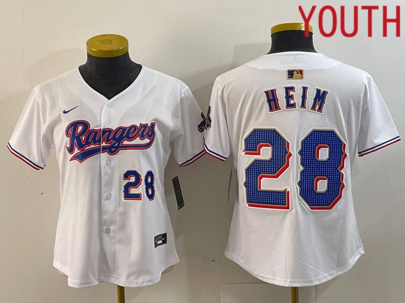 Youth Texas Rangers 28 Heim White Champion Game Nike 2024 MLB Jersey style 2